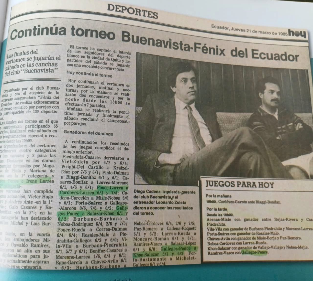 Diario Hoy, 21 de marzo de 1985: “Continúa torneo Buenavista-Fénix del Ecuador”